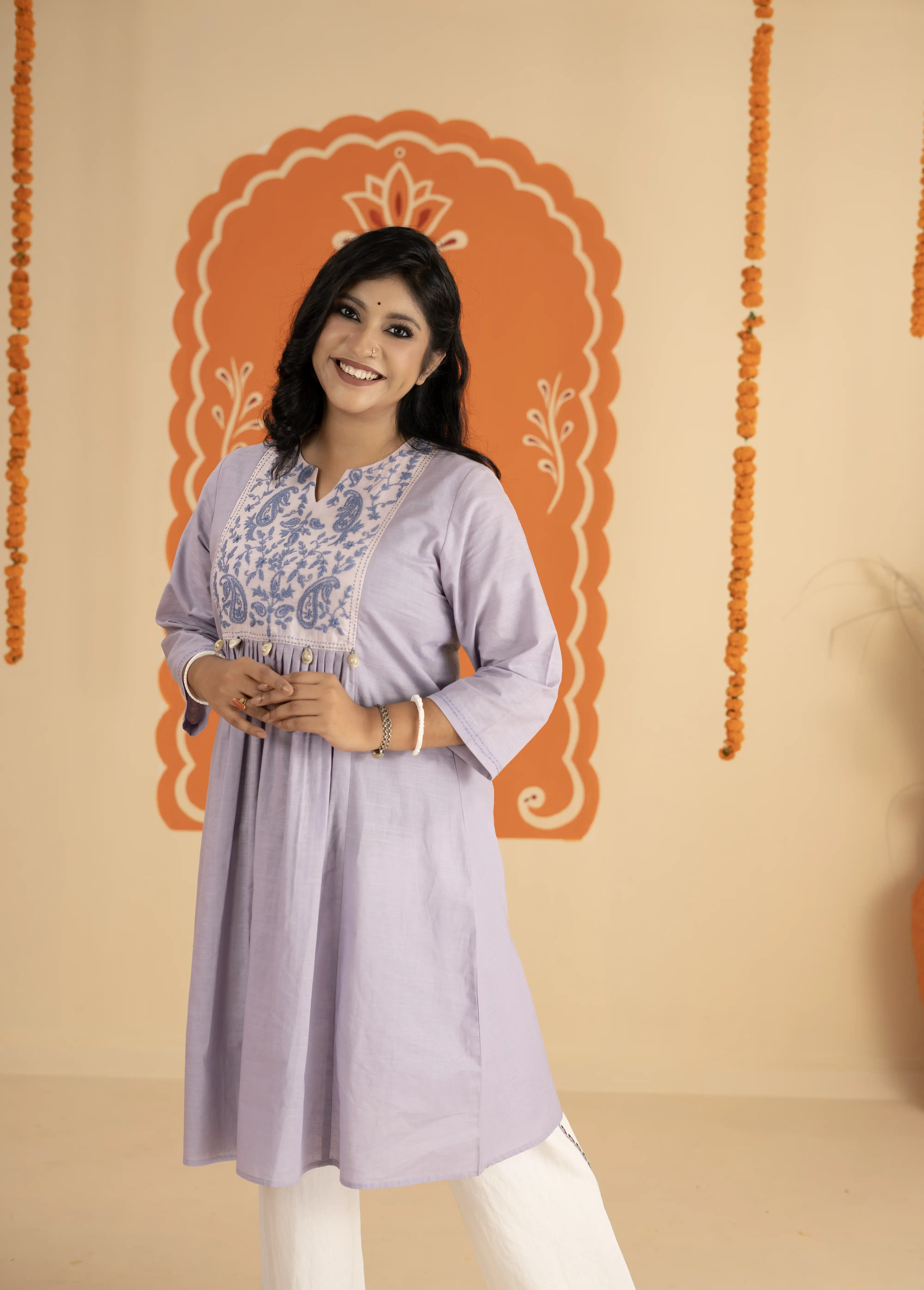 Lavender Noor Anarkali Women’s Embroidered One-Piece Dress