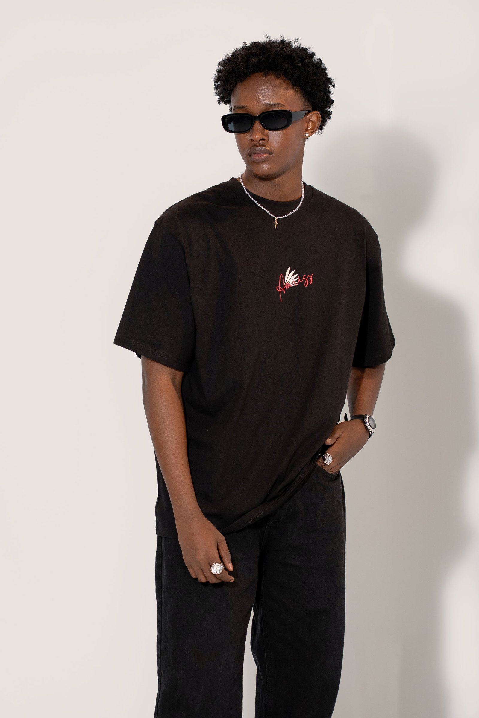 Amriss Signature Black Drop Shoulder Tee BLACK gallery image