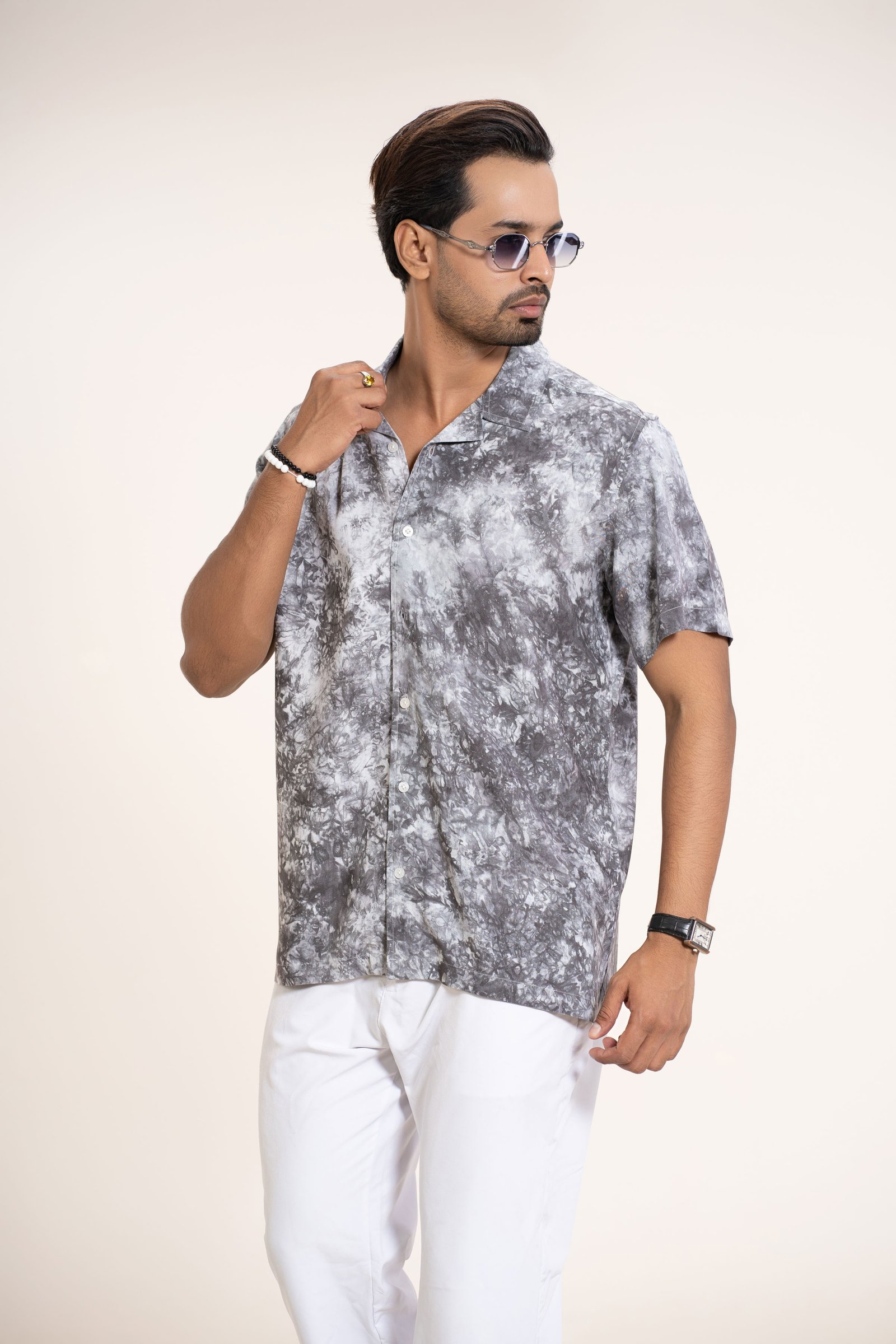 Men’s Casual Summer Marble Print Short Sleeve Shirt
