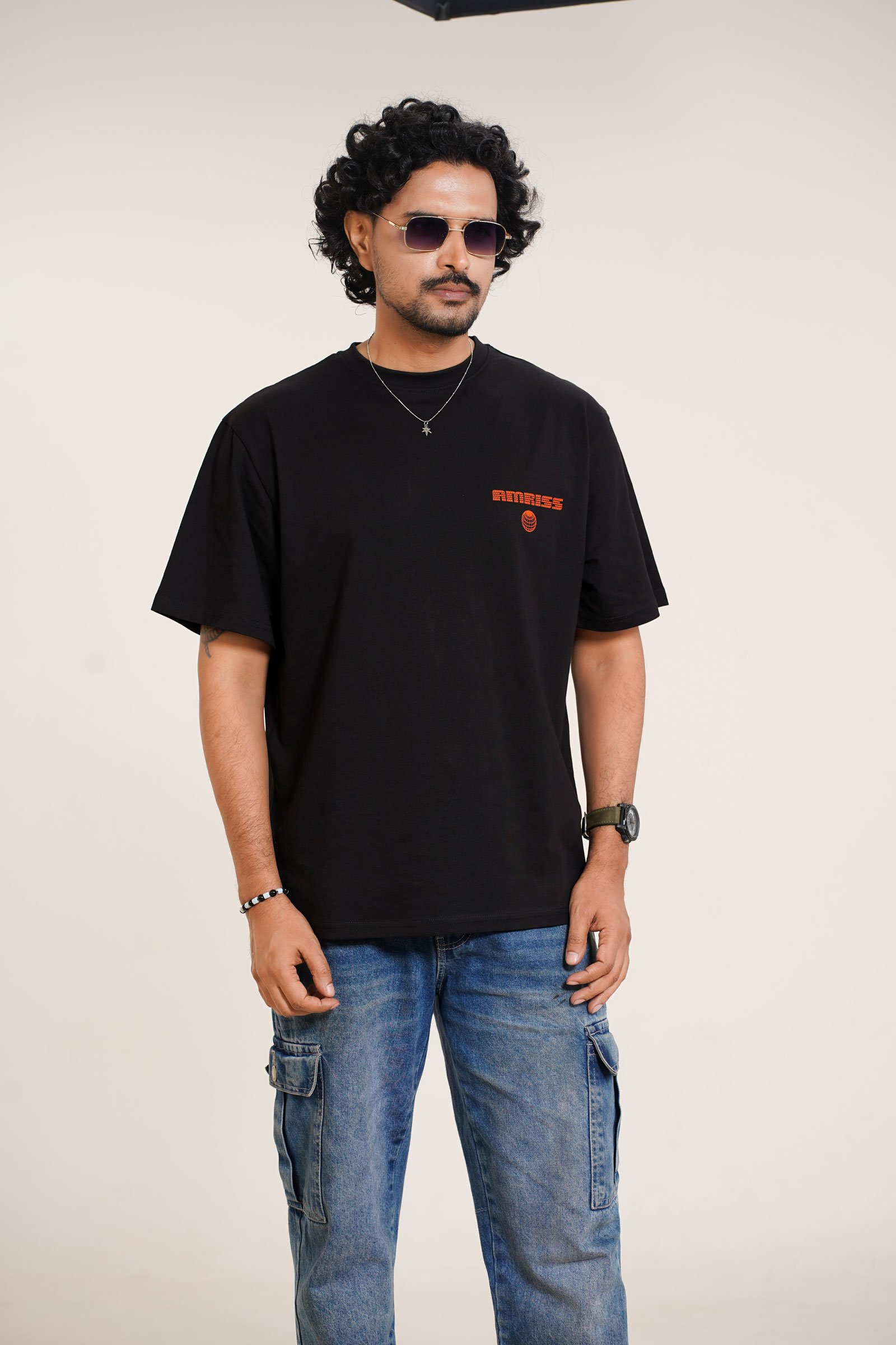 Amriss World Route 66 Printed Drop Shoulder T-Shirt BLACK gallery image