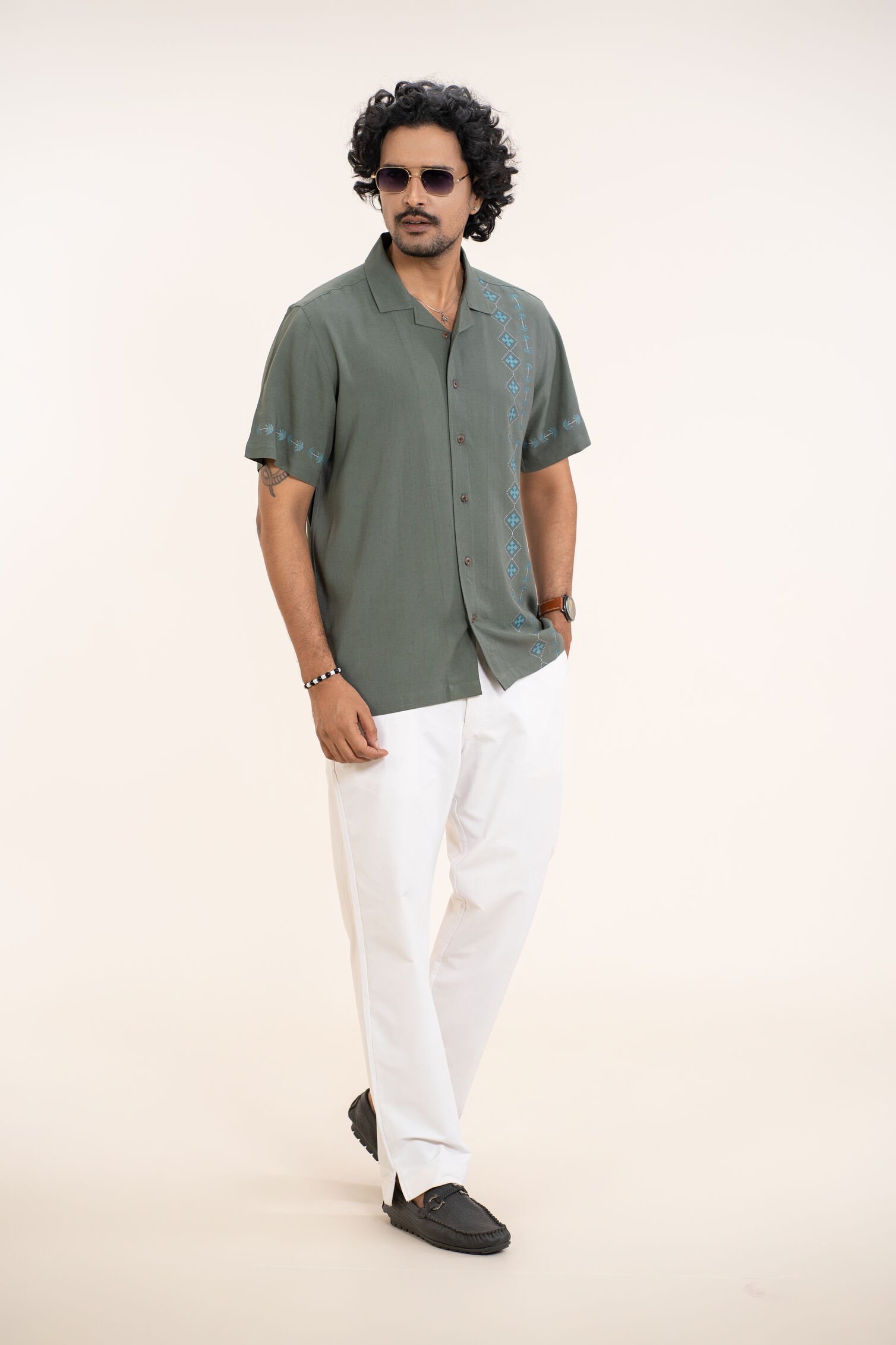 Relaxed Fit Sage Motif Shirt