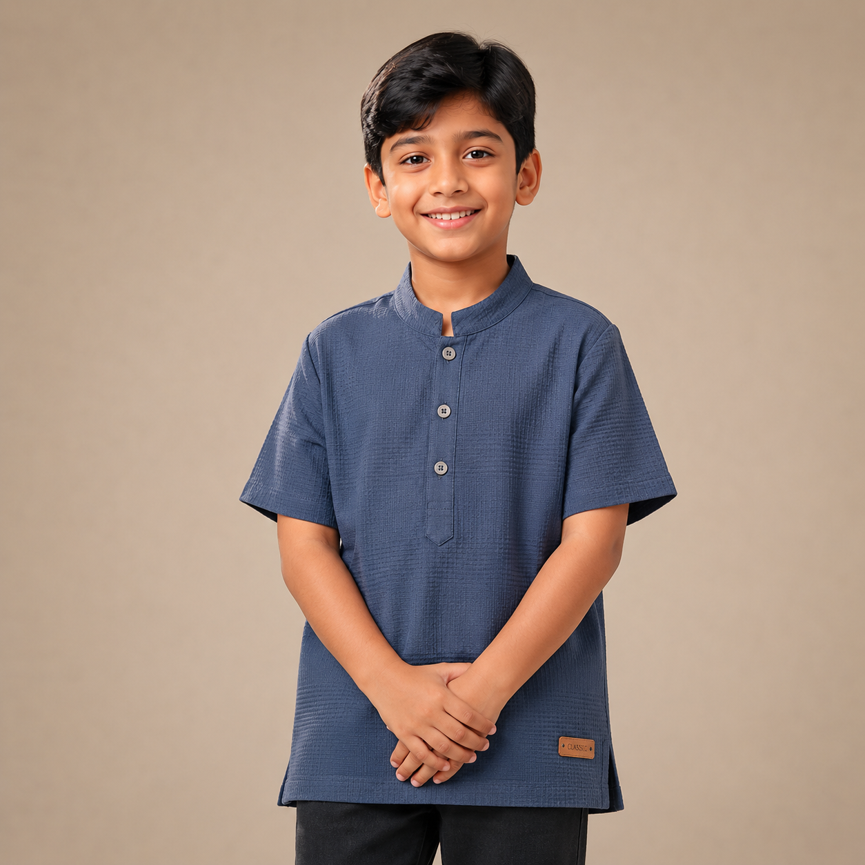 Classic Black Textured Cotton Katua for Kids Copy