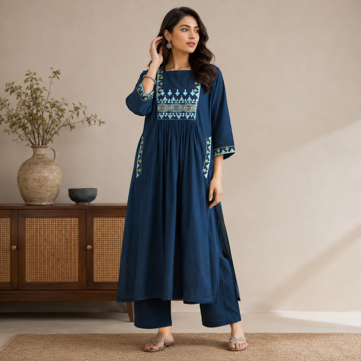Amriss Roseveil Embroidered One Piece Long Kurti Copy Dusty Rose gallery image