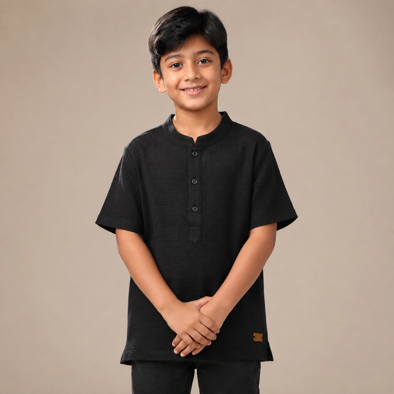Classic Black Textured Cotton Katua for Kids