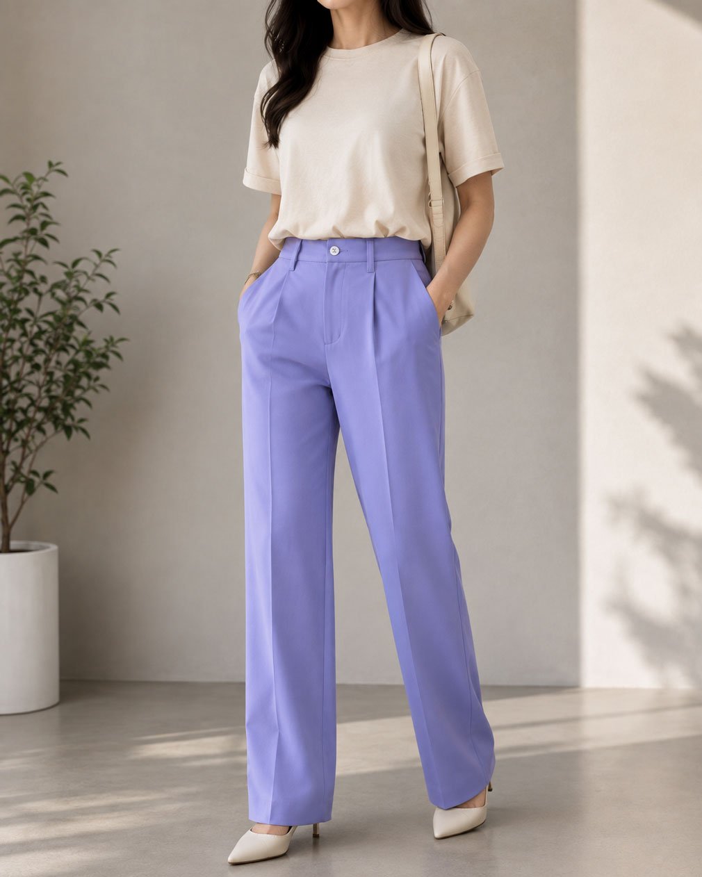 Pastel Lavender Wide-Leg Formal Trousers Pastel Lavender gallery image
