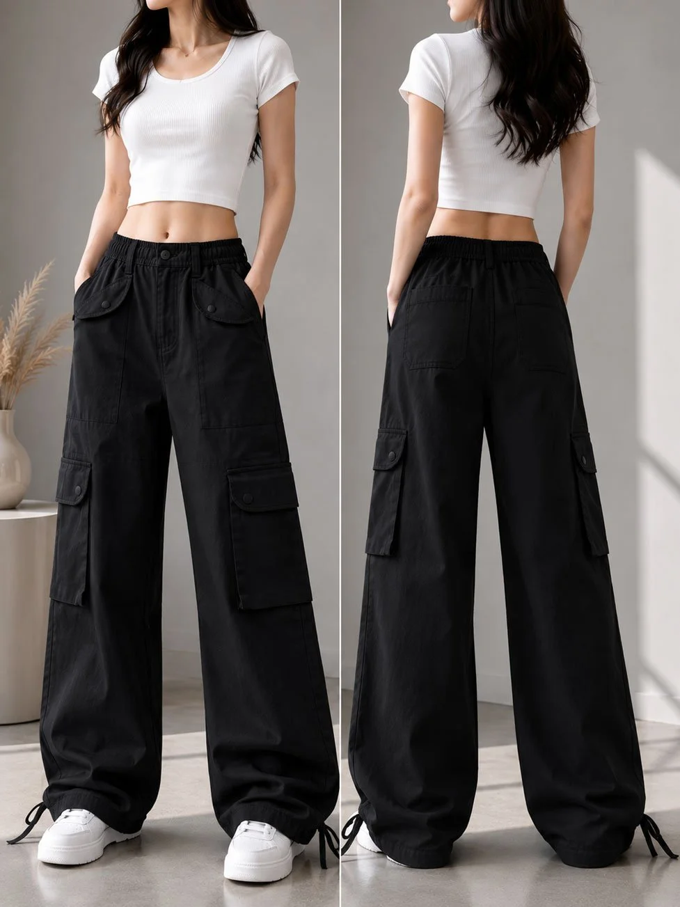 Women’s Baggy Oversized Black Twill Cargo Pant BLACK gallery image