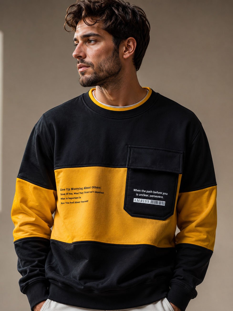 Men's Black & Yellow Color-Block Utility Sweatshirt BLACK gallery image