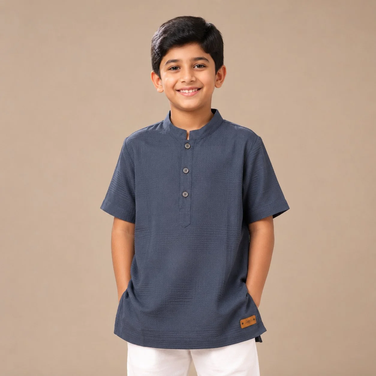 Classic Blue Textured Cotton Polo for Kids