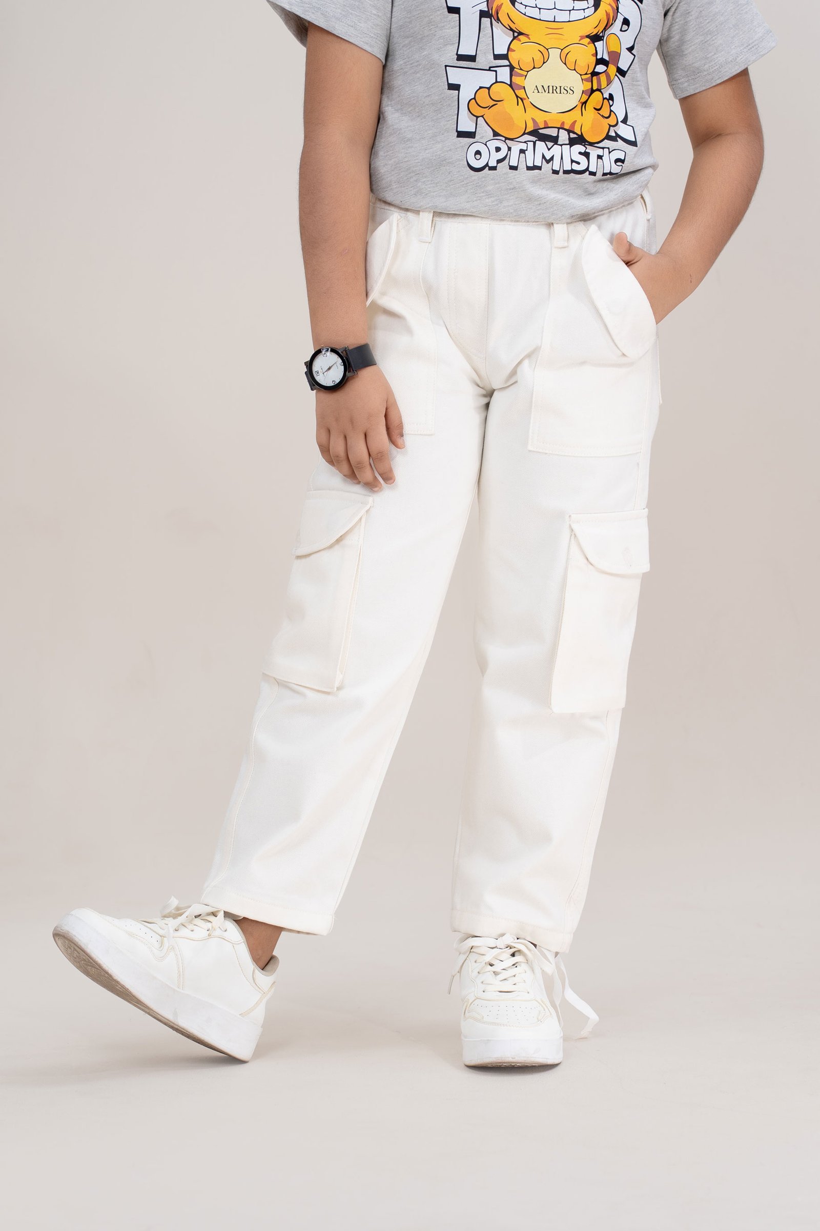 Kids Baggy Cargo Relaxed Fit Utility Twill Pants Off-White gallery image